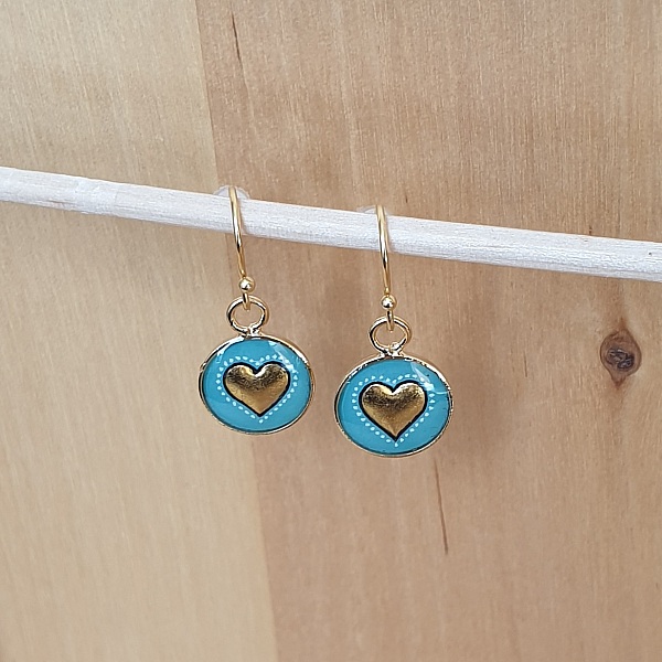 Boucles d'oreille enlumin&eacute;es petit coeur dor&eacute;