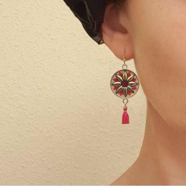 Brincos de ouro/azul com gota de flor