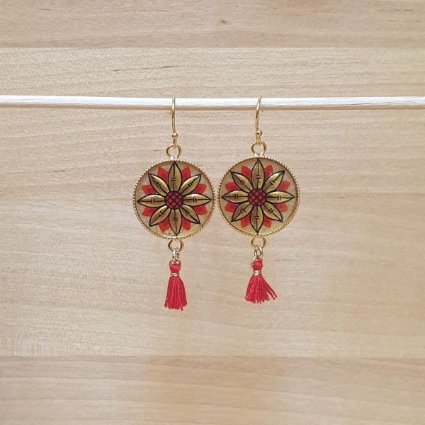 Brincos de ouro/azul com gota de flor