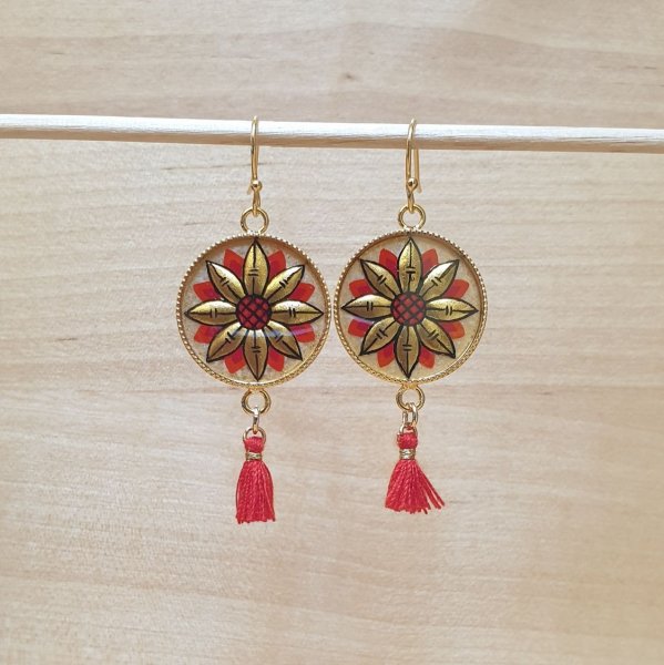 Brincos de ouro/azul com gota de flor