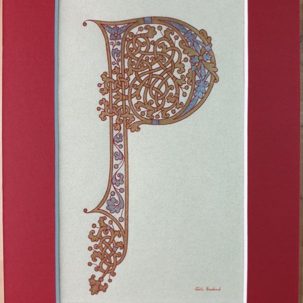 Letra iluminada P em estilo carol&iacute;ngio