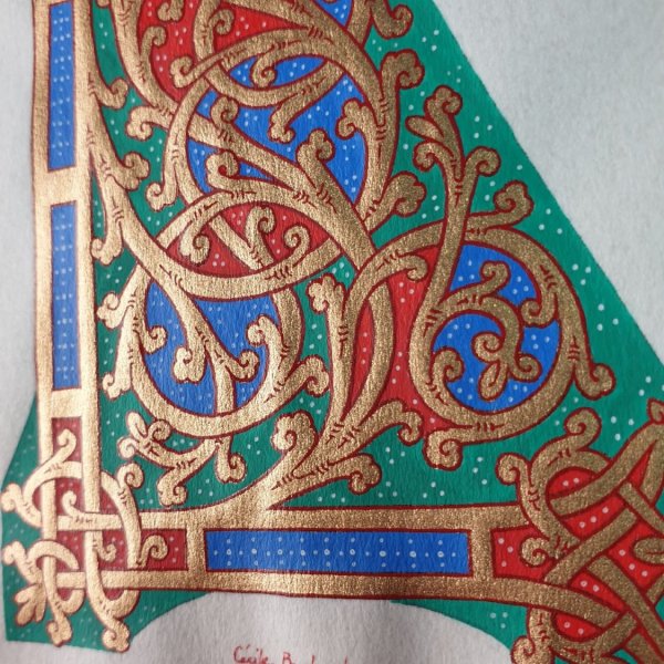 Letra L iluminada em estilo ottoniano