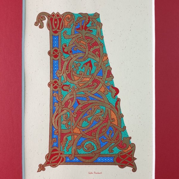 Letra L iluminada em estilo ottoniano