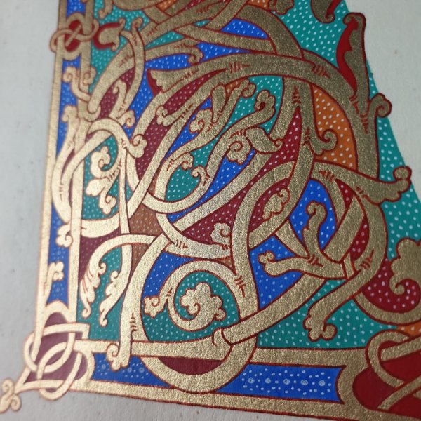 Letra L iluminada em estilo ottoniano