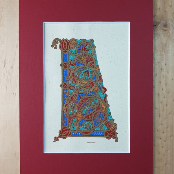 Letra L iluminada em estilo ottoniano