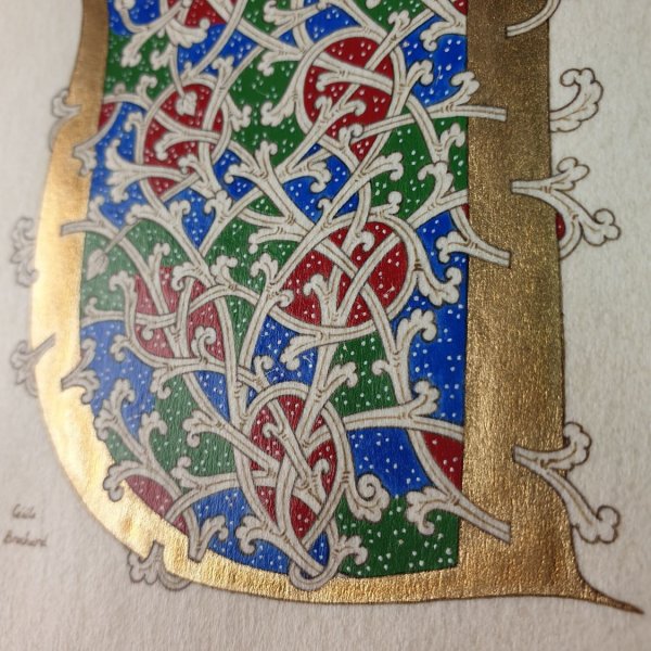 Letra U iluminada em estilo rom&acirc;nico