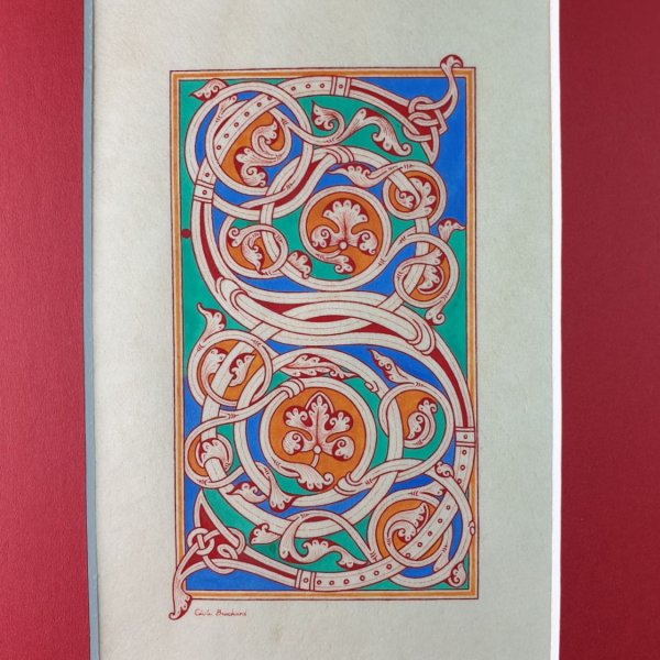 Letra S iluminada em estilo rom&acirc;nico