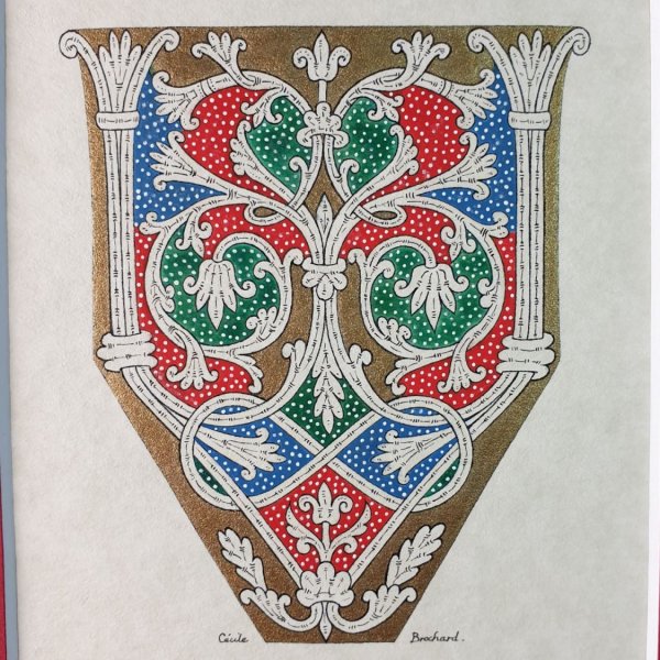 Letra V iluminada em estilo rom&acirc;nico