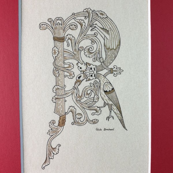 Letra R iluminada em estilo rom&acirc;nico