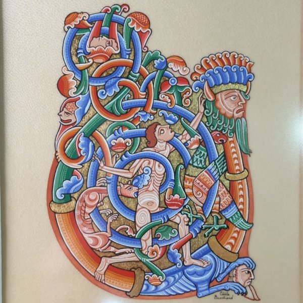 Letra rom&acirc;nica iluminada U emoldurada