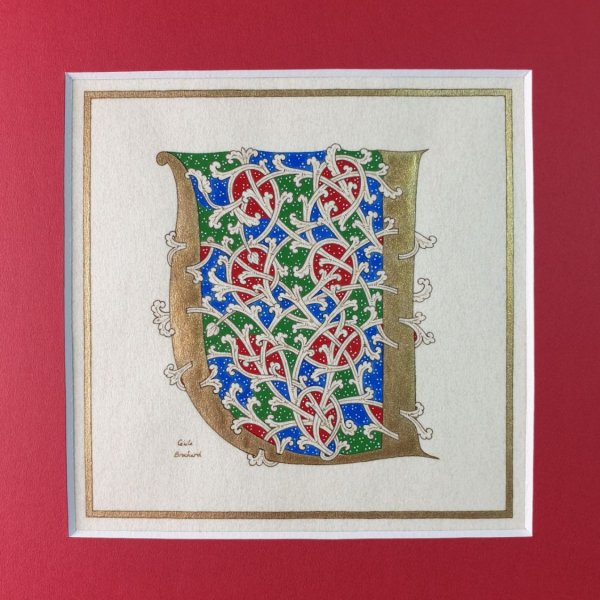 Letra U iluminada em estilo rom&acirc;nico