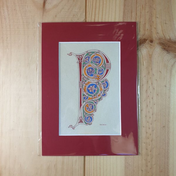 Letra P iluminada em estilo rom&acirc;nico