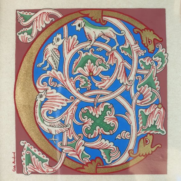 Letra C iluminada em estilo rom&acirc;nico