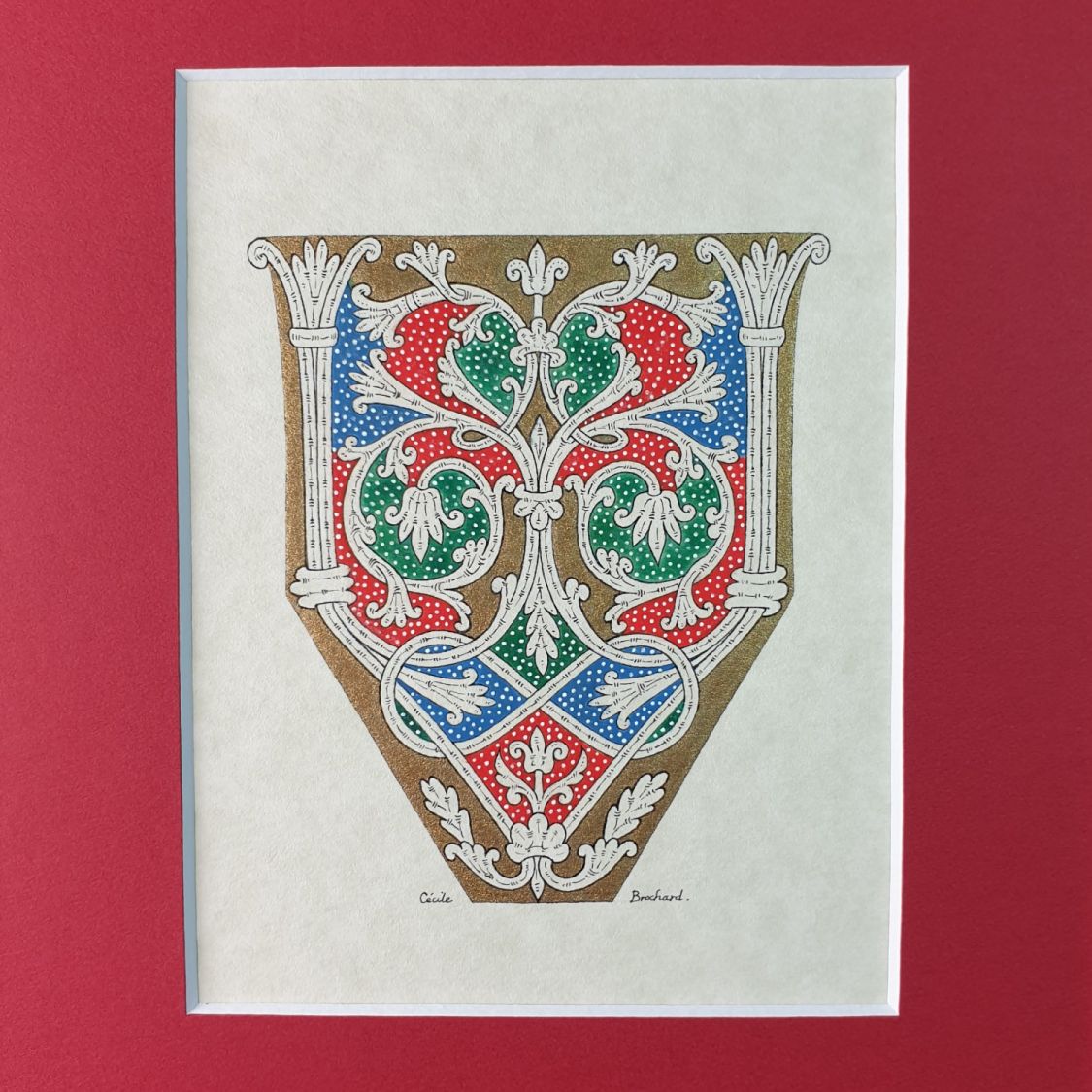 Letra V iluminada em estilo românico