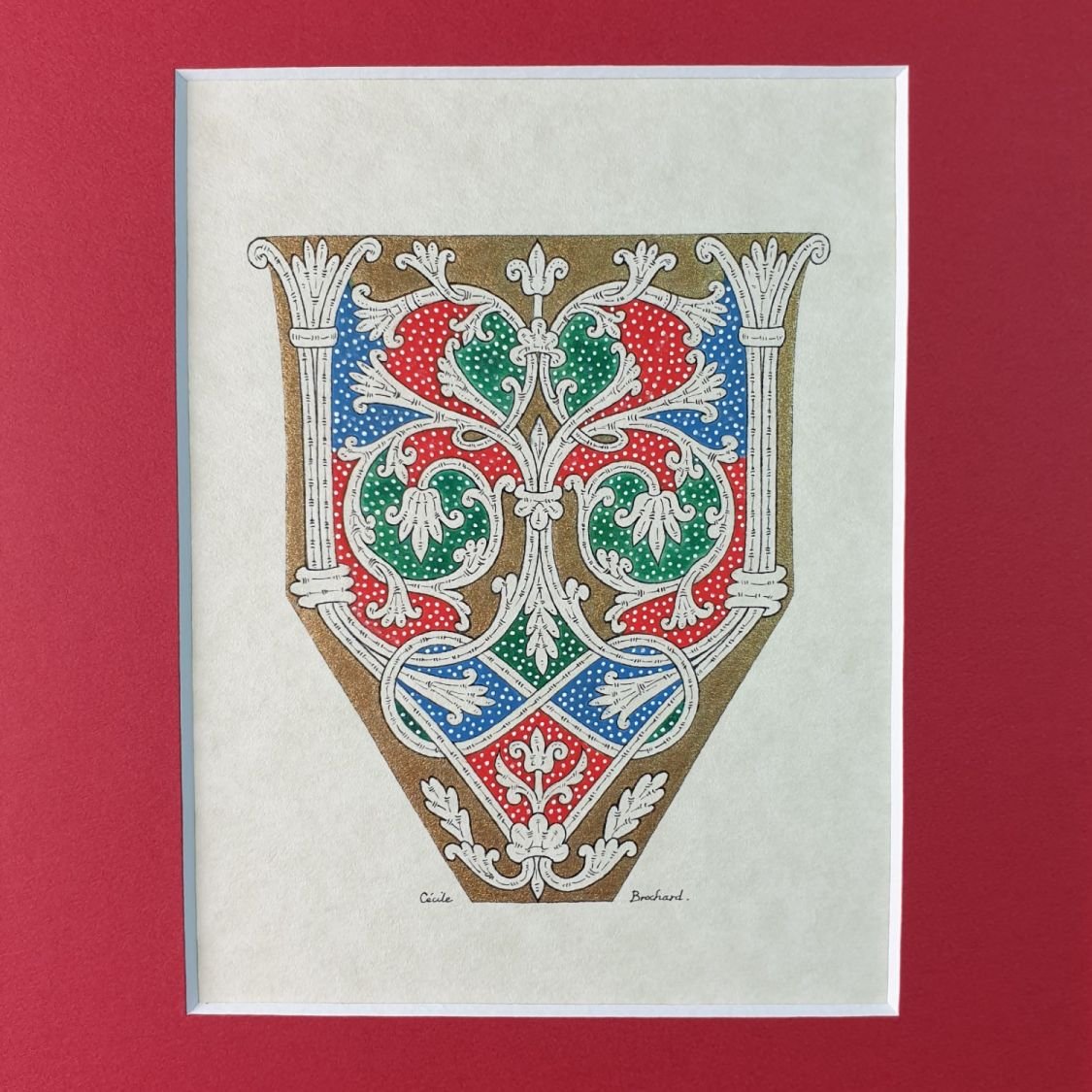 Letra V iluminada em estilo românico