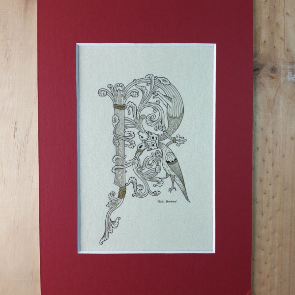 Letra R iluminada em estilo rom&acirc;nico