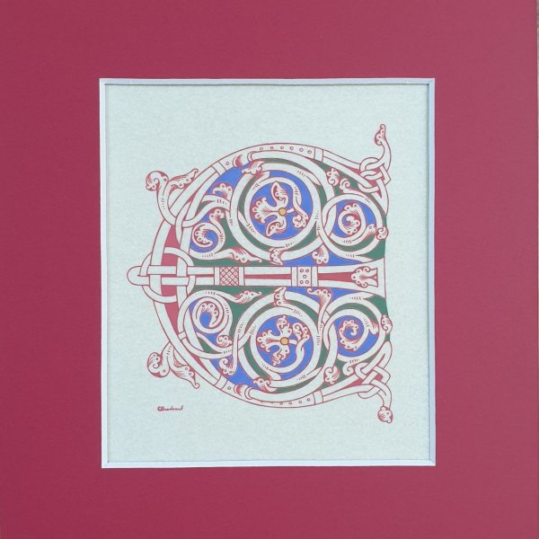 Lettre E enlumin&eacute;e style roman