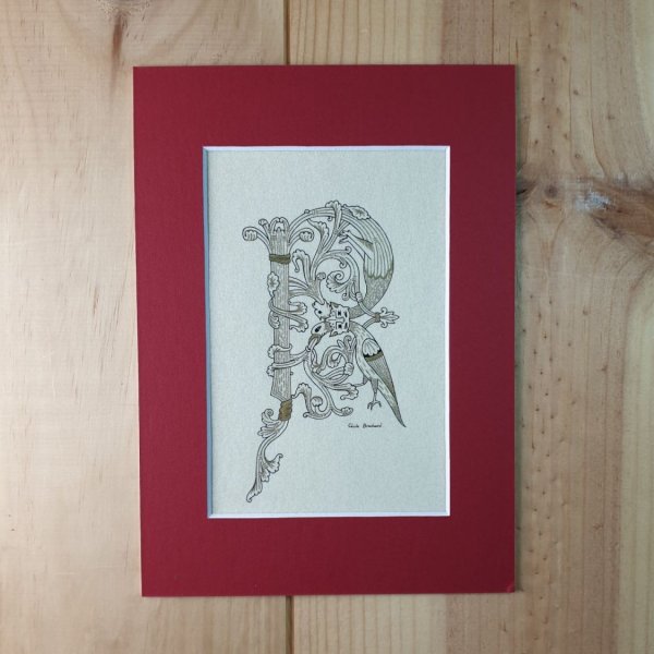 Letra R iluminada em estilo rom&acirc;nico