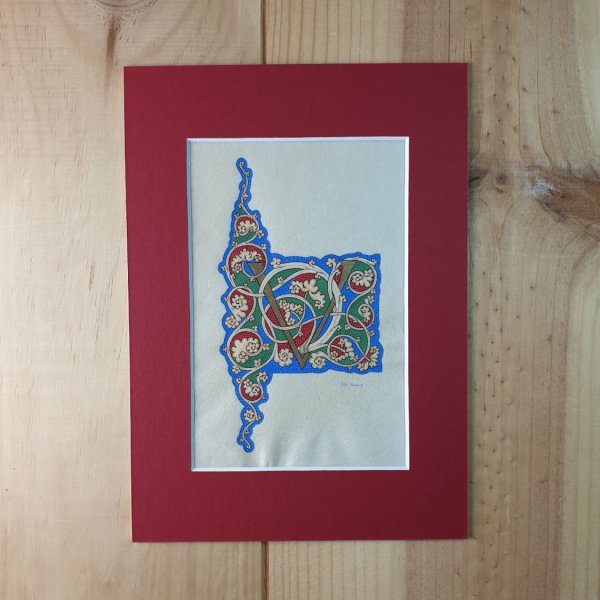 Letra iluminada V "videira branca