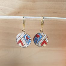 Brincos pingentes ouro/vermelho/azul