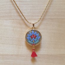 Pingente de colar azul iluminado flor oriental